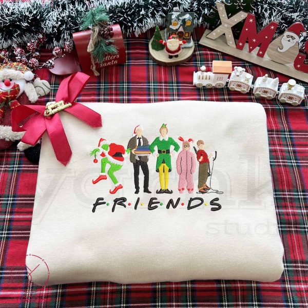 Christmas Movies Friends Embroidered Sweatshirt