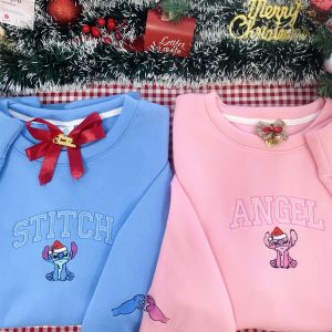 Stitch and Angel Xmas Embroidered Sweatshirt