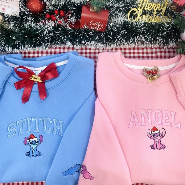 Stitch And Angel Xmas Embroidered Sweatshirt