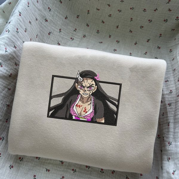 DS Nezuko Anime Character Embroidery Crewneck Tshirt Hoodie